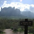 Mist shrowded Superstition mountains as seen from the Treasure Loop Trail