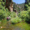 Trying to keep balanced while wading West Clear creek